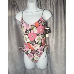 Salt + Cove Junior's Multicolor Lace-Up-Sides One-Piece Swimsuit Size L